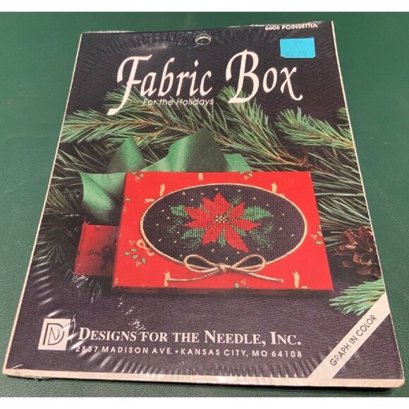 Fabric Box Poinsettia 6605 Counted Cross Stitch Vintage - Picture 1 of 2